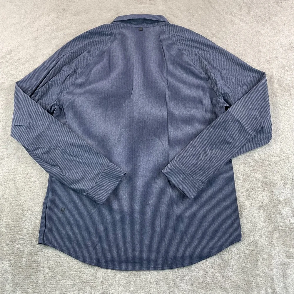 Lululemon Bonded Voyage Shirt Men‎ XL Heather Navy Striped Performance Wicking